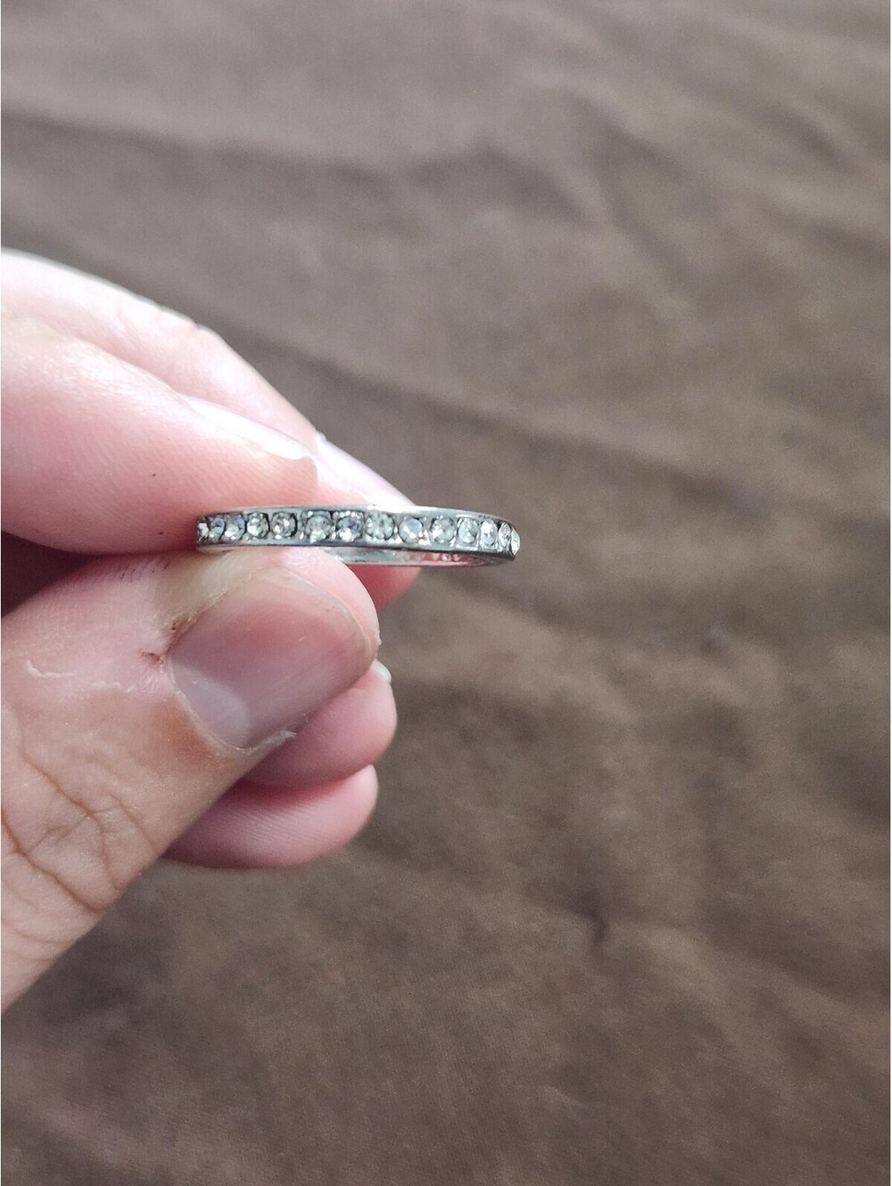 Silver Tone Rhinestone Band Ring Size 7